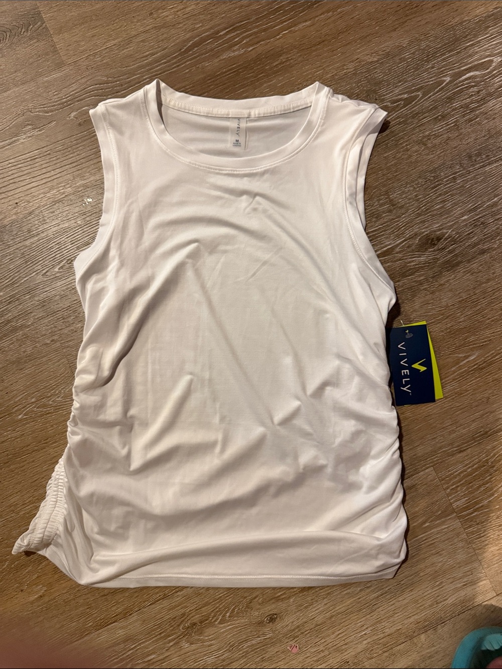 White Sleeveless Ruched Tank Top